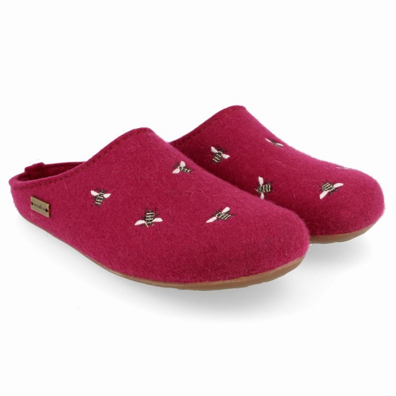 Haflinger Api zachte zool Pantoffels Dames Roze Rood | CIT916TN