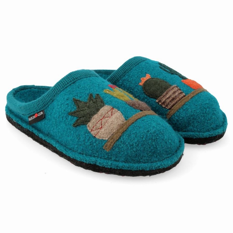 Haflinger Cactus Novelty Pantoffels Dames Blauw | IQO8778ZX