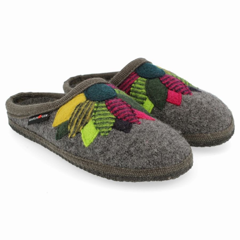 Haflinger Flower Power zachte zool Pantoffels Dames Grijs | LOE242EC