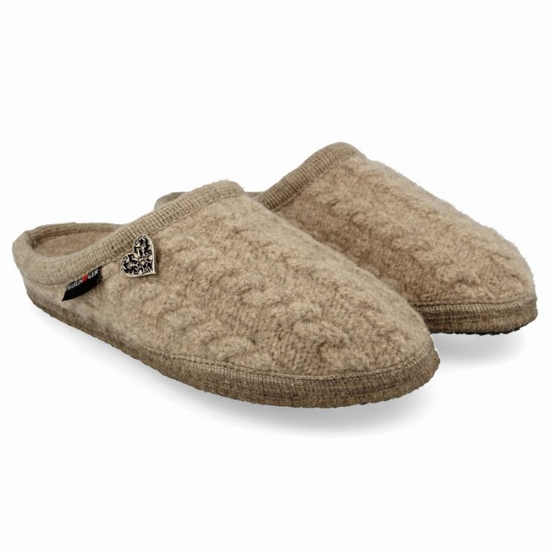 Haflinger Herzerl zachte zool Pantoffels Dames Beige | OAC7986KE