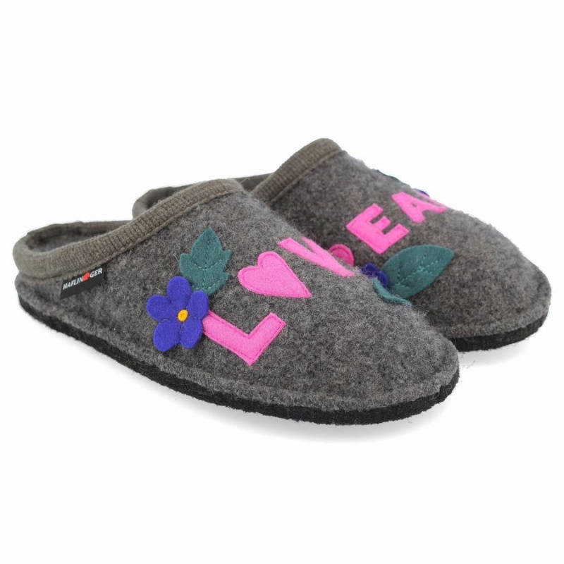 Haflinger Love & Peace Novelty Pantoffels Heren Grijs | QTD634CJ