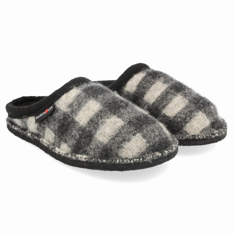 Haflinger Plaid Novelty Pantoffels Dames Zwart Wit | MKH648AV